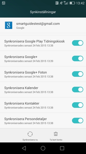Kontrollera att Synkronisera Kontakter är valt och välj Synkronisera nu