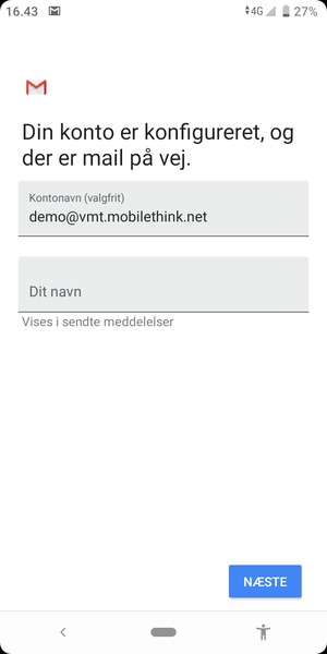 Giv din konto et navn og indtast dit navn. Vælg NÆSTE