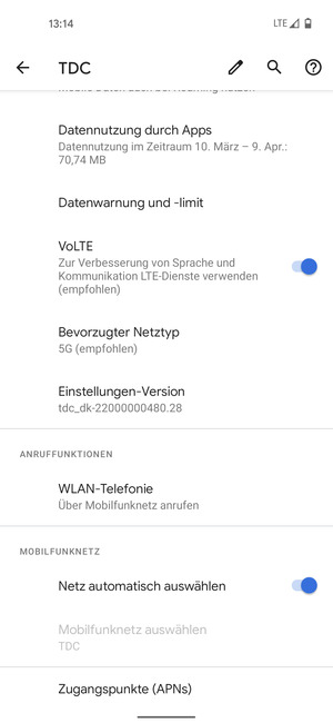 Scrollen Sie und wählen Sie Zugangspunkte (APNs)