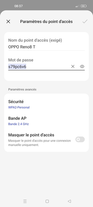 Saisissez un mot de passe de hotspot Wi-Fi d'au moins 8 caractères et sélectionnez OK