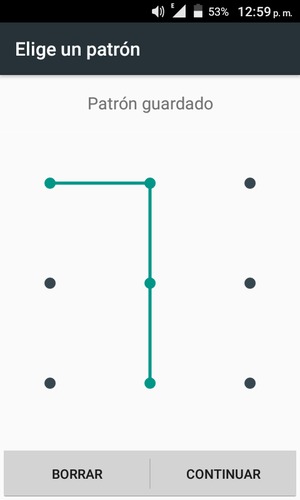 Dibuje un patrón de desbloqueo y seleccione CONTINUAR