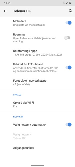 Vælg Foretrukken netværkstype