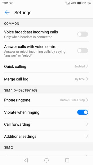 Scroll to SIM 1 or SIM 2 and select Additional settings