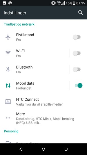 Vælg Mobil data