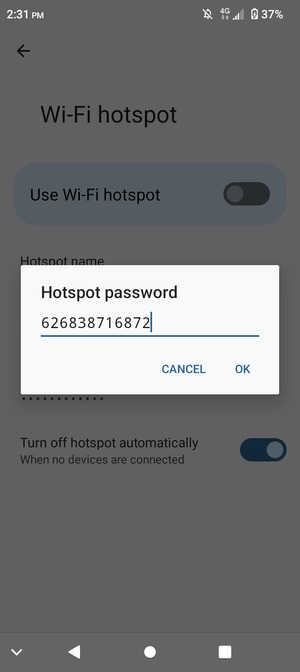Enter a Wi-Fi hotspot password of at least 8 characters and select OK