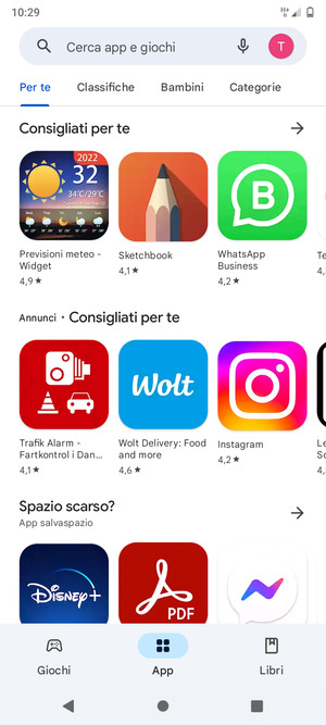 Seleziona la barra di ricerca