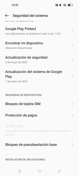 Seleccione  Bloqueo de tarjeta SIM