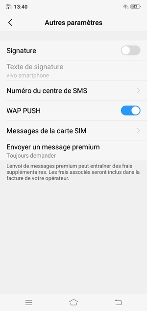 Sélectionnez Número du centre de SMS