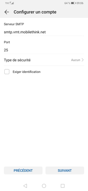 Décochez la case Exiger identification et sélectionnez SUIVANT