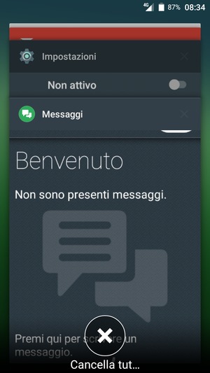Seleziona Cancella tut... per chiudere tutte le applicazioni in esecuzione