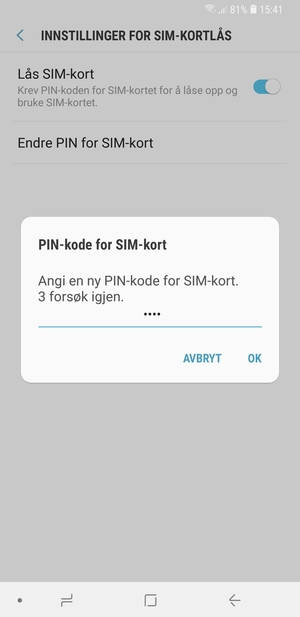 Skriv inn Ny PIN-kode for SIM-kort og velg OK