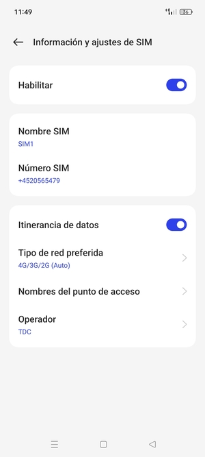 Activar o desactivar Itinerancia de datos