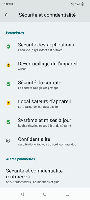 Pour changer le code PIN de la carte SIM, allez dans le menu Sécurité et confidentialité et sélectionnez Sécurité et confidentialité renforcées