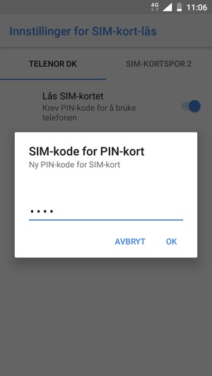Skriv inn Ny PIN-kode for SIM-kort og velg OK