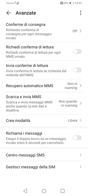 Seleziona Centro messaggi SMS
