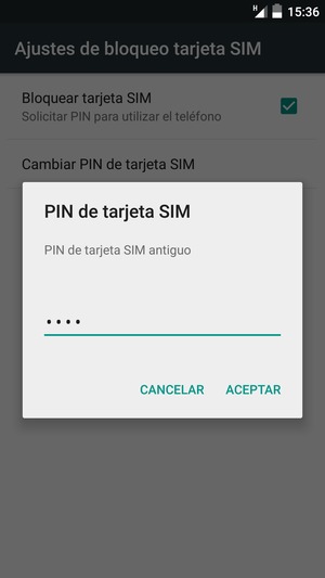 Introduzca su PIN de tarjeta SIM antiguo y seleccione ACEPTAR