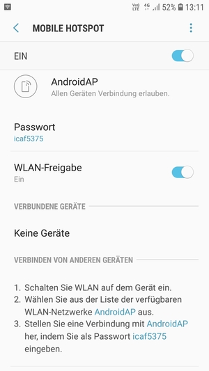 Ihr Handy ist jetzt für die Verwendung als Modem eingerichtet