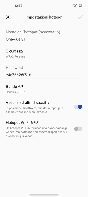 Inserisci una password dell'hotspot Wi-Fi di almeno 8 caratteri e seleziona OK