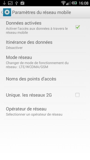 Sélectionnez Itinérance des données