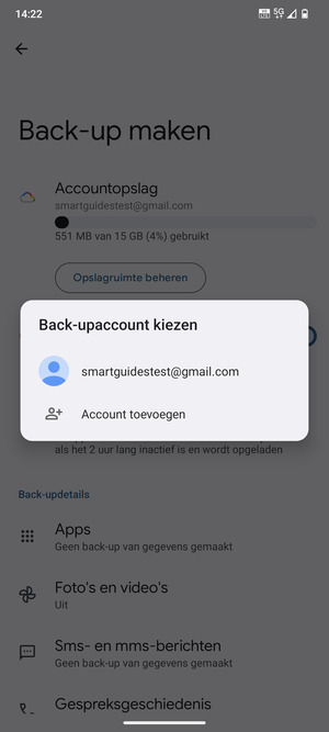 Selecteer uw back-up-account