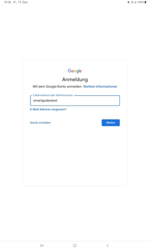Geben Sie Ihre Gmail Adresse ein und wählen Sie WEITER