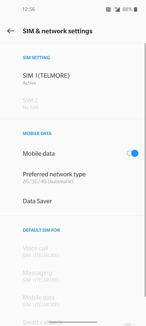 Select SIM 1 or SIM 2