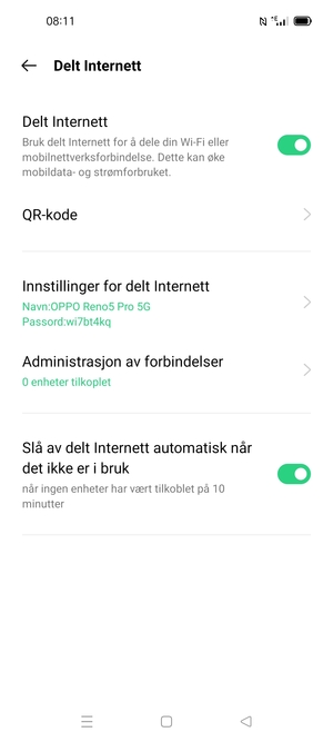 Telefonen din er konfigurert for bruk som et modem