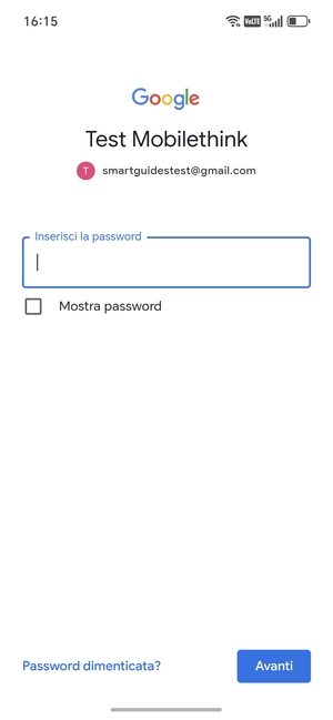 Inserisci la tua password di Gmail e seleziona Avanti
