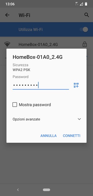 Inserisci la password del Wi-Fi e seleziona CONNETTI