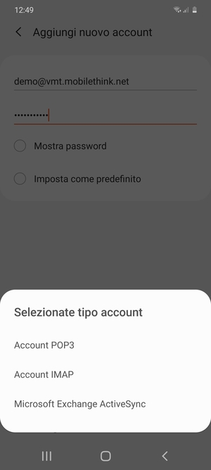 Seleziona Account POP3 o Account IMAP