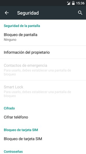 Seleccione Bloqueo de tarjeta SIM
