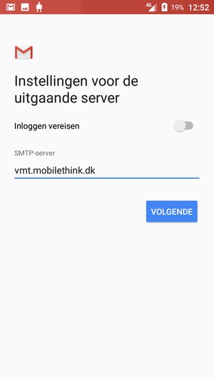 Voer Uitgaand serveradres in en selecteer VOLGENDE