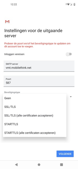 Selecteer Geen en VOLGENDE