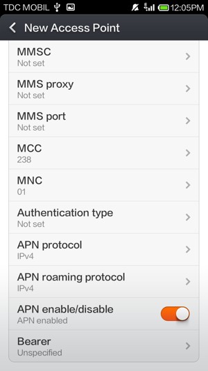 Scroll down and enter MMS information