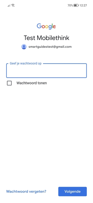 Voer uw Gmail wachtwoord in en selecteer Volgende