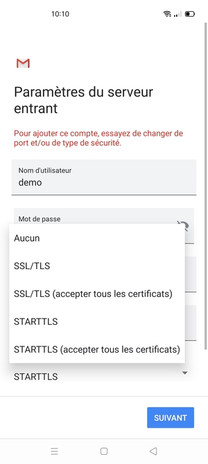 Sélectionnez Aucun puis SUIVANT