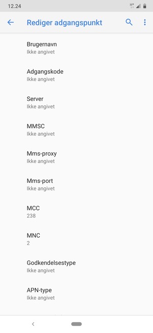 Scroll ned og indtast MMS-oplysninger