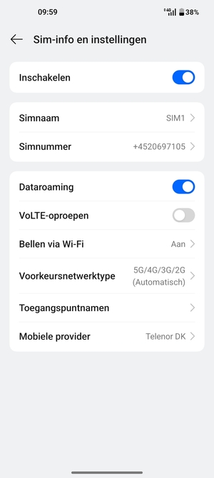 Schakel Dataroaming in of uit