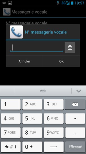 Saisissez le numéro de la messagerie vocale et sélectionnez OK