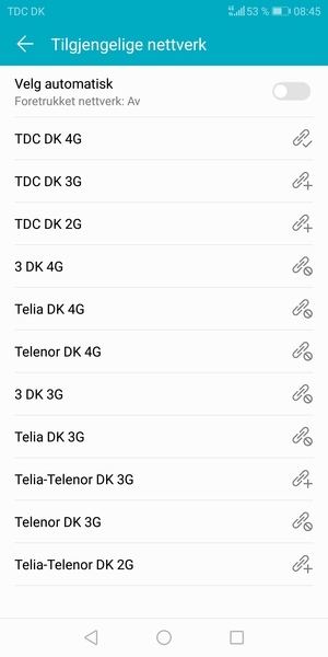 Velg en nettverksoperatør fra listen