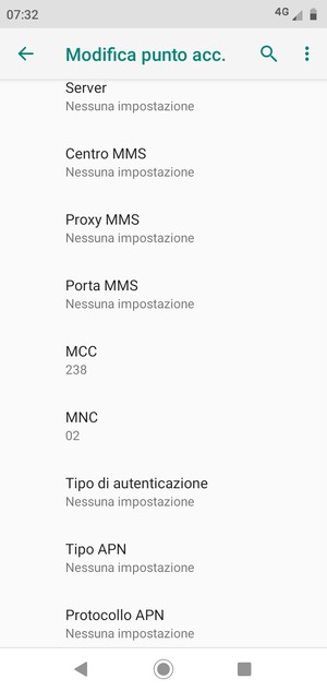 Scorri verso il basso e inserisci le informazioni degli MMS