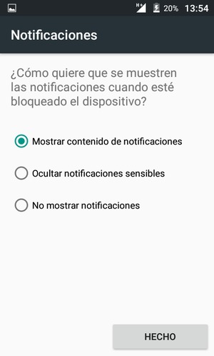 Seleccione la opción deseada y seleccione HECHO