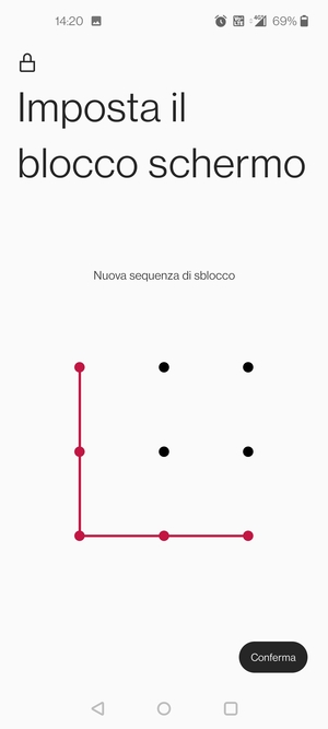 Disegna nuovamente la sequenza di sblocco e seleziona Conferma