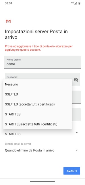 Seleziona Nessuno e AVANTI