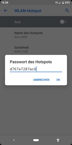 Geben Sie eine WLAN-Hotspot-Passwort mit mindestens 8 Zeichen ein und wählen Sie OK