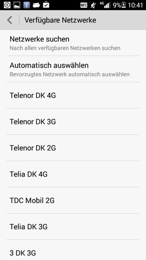 Wählen Sie einen Netzbetreiber von der Liste