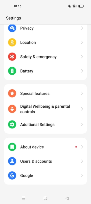 Scroll to and select About device
