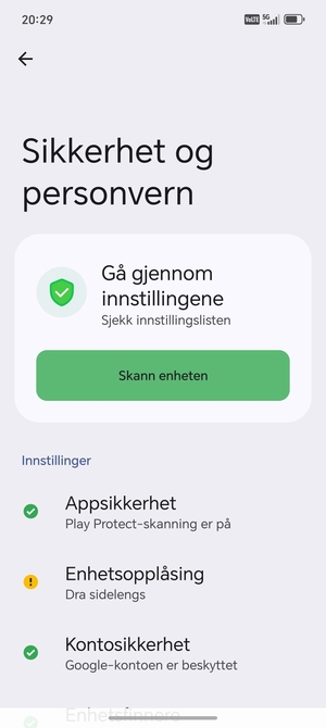 For å aktivere skjermlåsen, gå til Sikkerhet og personvern-menyen og velg Enhetsopplåsning