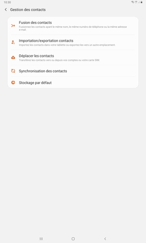 Sélectionnez Importation/exportation contacts