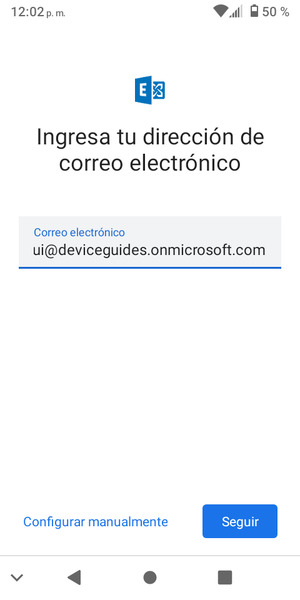 Introduzca su Dirección de correo electrónico y seleccione Configurar manualmente